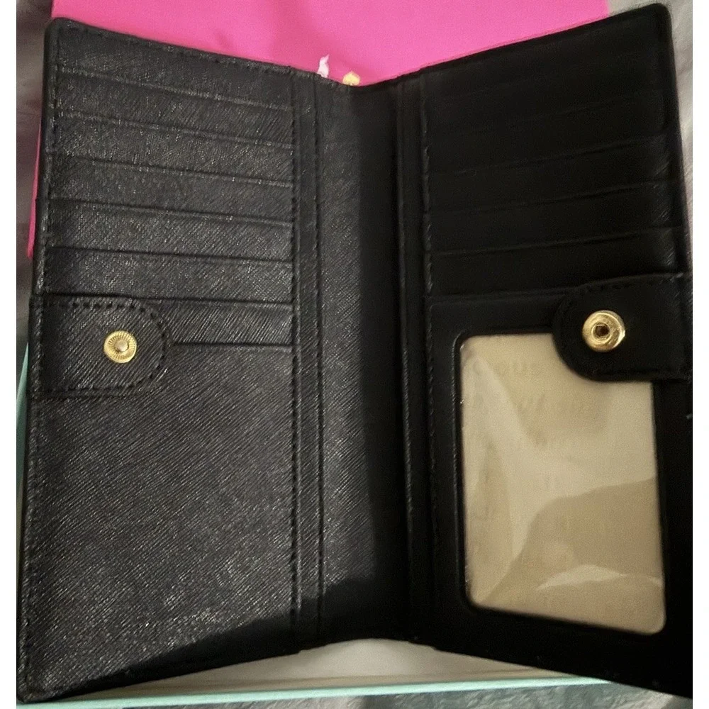 Kate‎ Spade Black & Cream Floral Saffiano Leather Continental Wallet